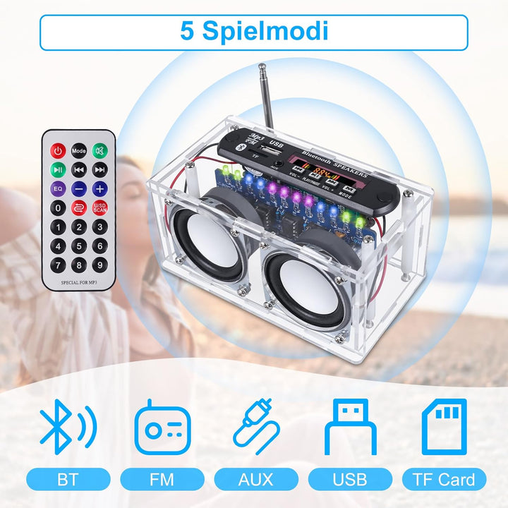 DONGKER DIY Elektronik Lautsprecher Löten Bausatz Bluetooth Kit mit FM Radio, Mini Heimstereo Sound