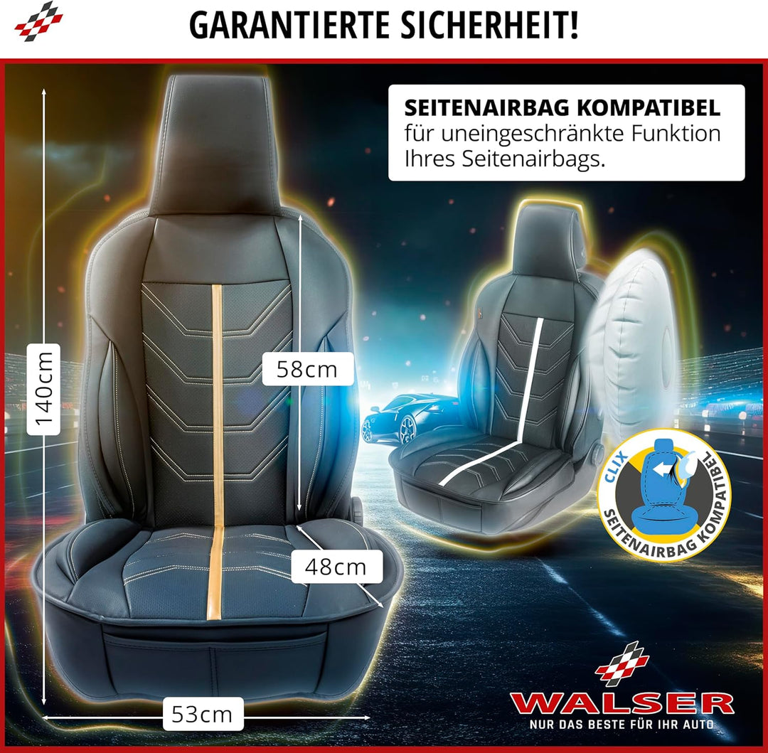 WALSER Premium Sitzauflage Auto Rückbank Kimi schwarz/grau, Vergleichssieger Auto Sitzauflagen, Auto