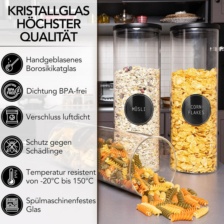 LIKAYA® Vorratsgläser 3er-Set – 2000ml Glasbehälter mit FSC® Pinienholz-Deckel | Inkl. Metalllöffel,
