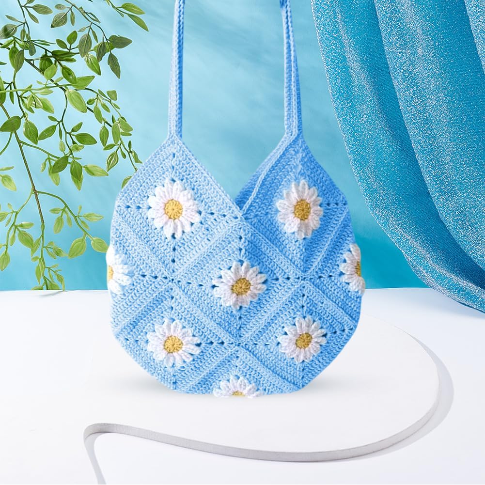 ORIGACH Gänseblümchen Häkelset Für Anfänger, DIY Oma-Quadrat-Tasche Starter Häkelset Für Erwachsene