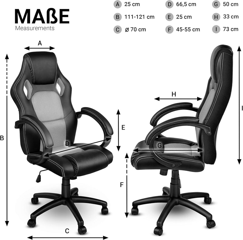 Racing Chefsessel Bürostuhl Drehstuhl 14 Farbvarianten, gepolsterte Armlehnen, Wippmechanik, Lift SG