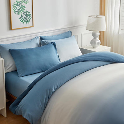 OLDBIAO Bettwäsche 200x200 cm 3er Set (1 Bettbezug 200x200cm + 2 Kissenbezüge 80x80cm), Weiss - Blau