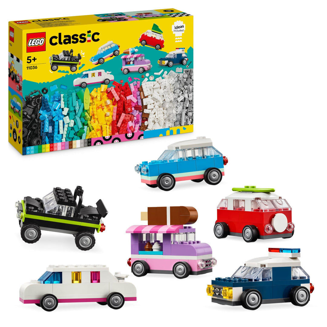 LEGO Classic Kreative Fahrzeuge, Bausteine-Set für Bunte Modellautos inkl. LKW, Polizeiauto und Bauf