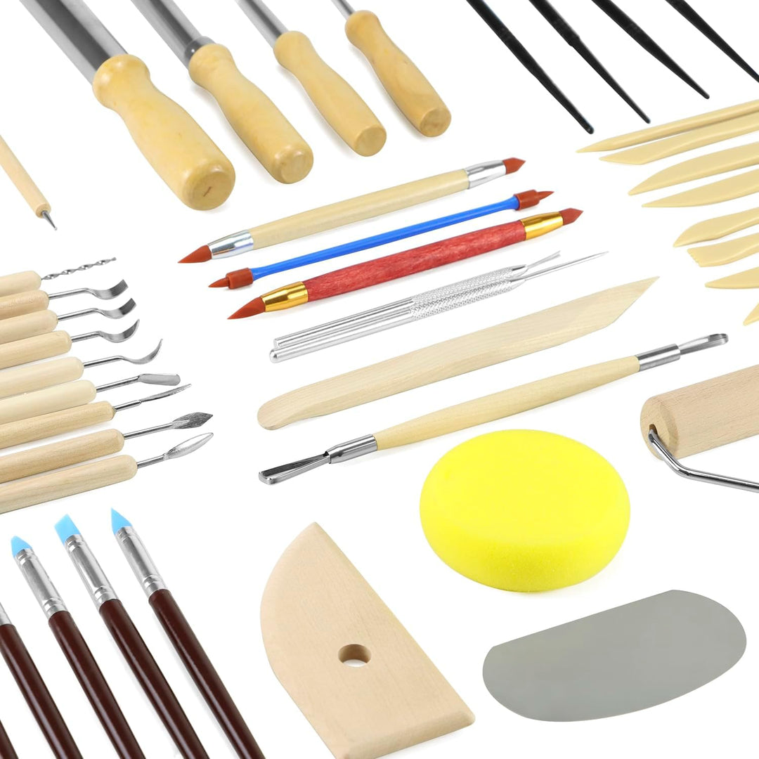 QWORK® 61 Stück Töpferwerkzeug Set, Keramikwerkzeuge, Modellierwerkzeug mit Edelstahlspitzen, für DI