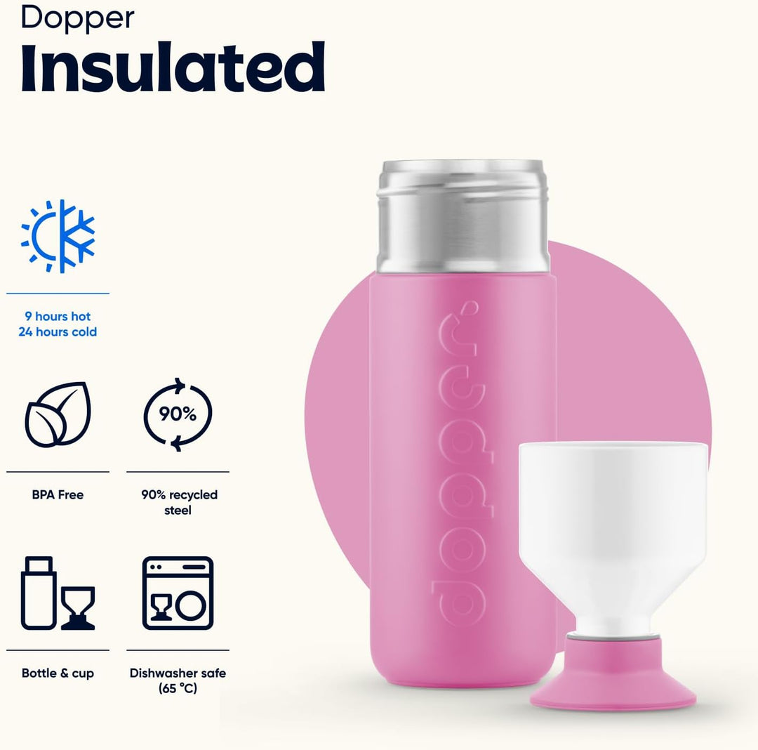 Dopper Insulated 580ml Thermosflasche Pelican Pink - Doppelwandig, auslaufsicher, hält 24h kalt/9h h