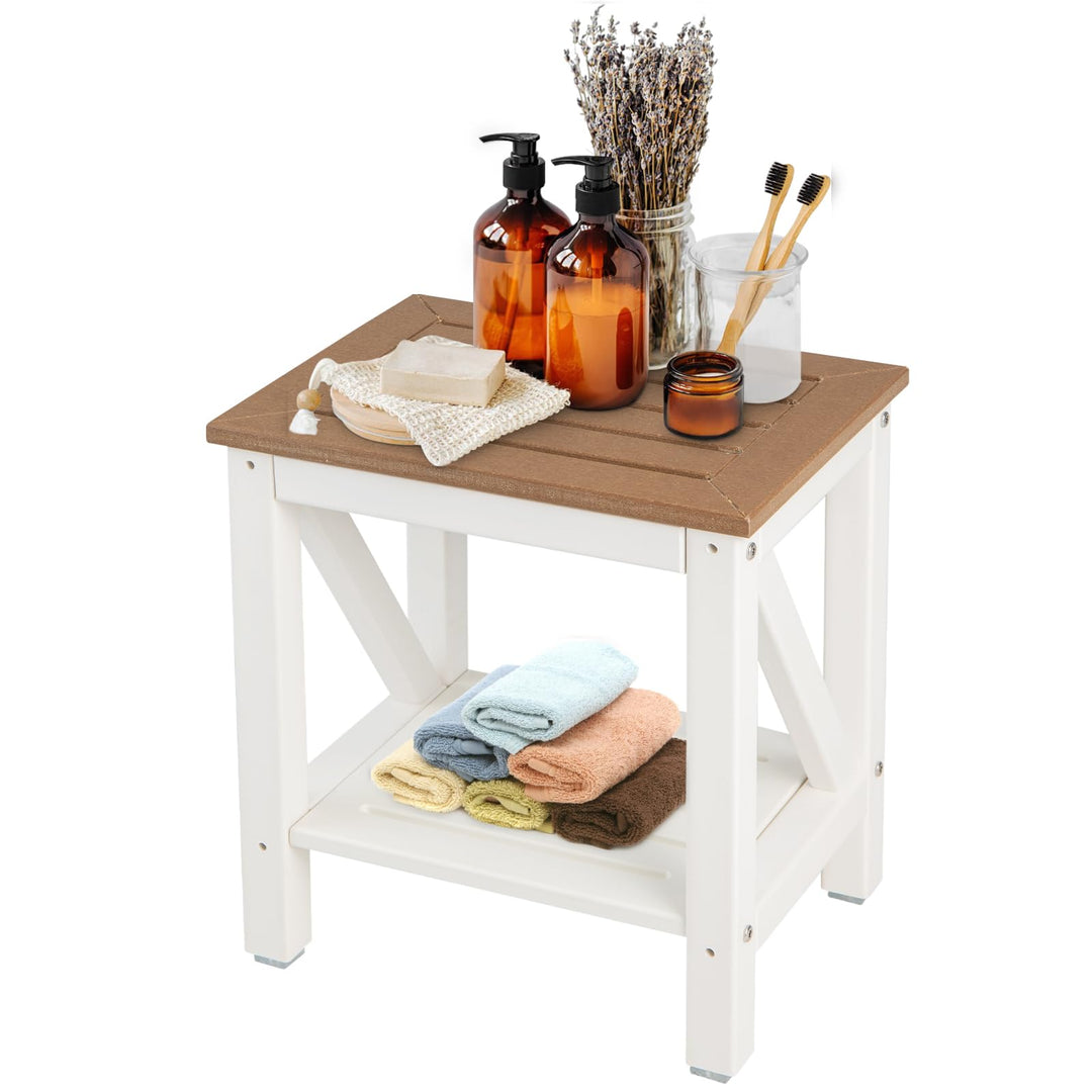 HOMASIS Badhocker mit Ablage, Duschbank bis 150 kg belastbar, wasserdichter Duschhocker Mehrzweck-Du