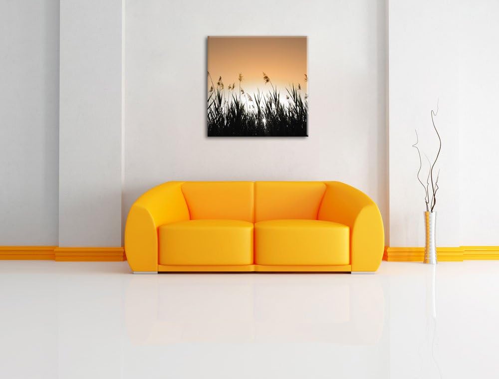 Pixxprint Schilfufer bei Dämmerung als Leinwandbild Quadratisch/Grösse: 70x70 / Wandbild/Kunstdruck/