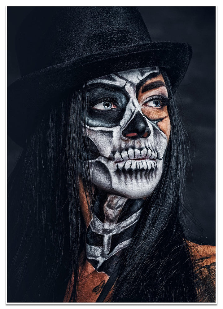 wandmotiv24 Poster als Wanddeko, Grösse Din A1, Model mit Totenkopf Makeup, Schminke, Hut, Frau, Mod
