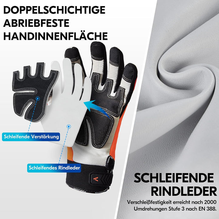 Vgo... 1Paar Kettensägenhandschuhe aus Rindsleder,12-Schicht Kettensägenschutz, Sicherheit-Arbeitsha
