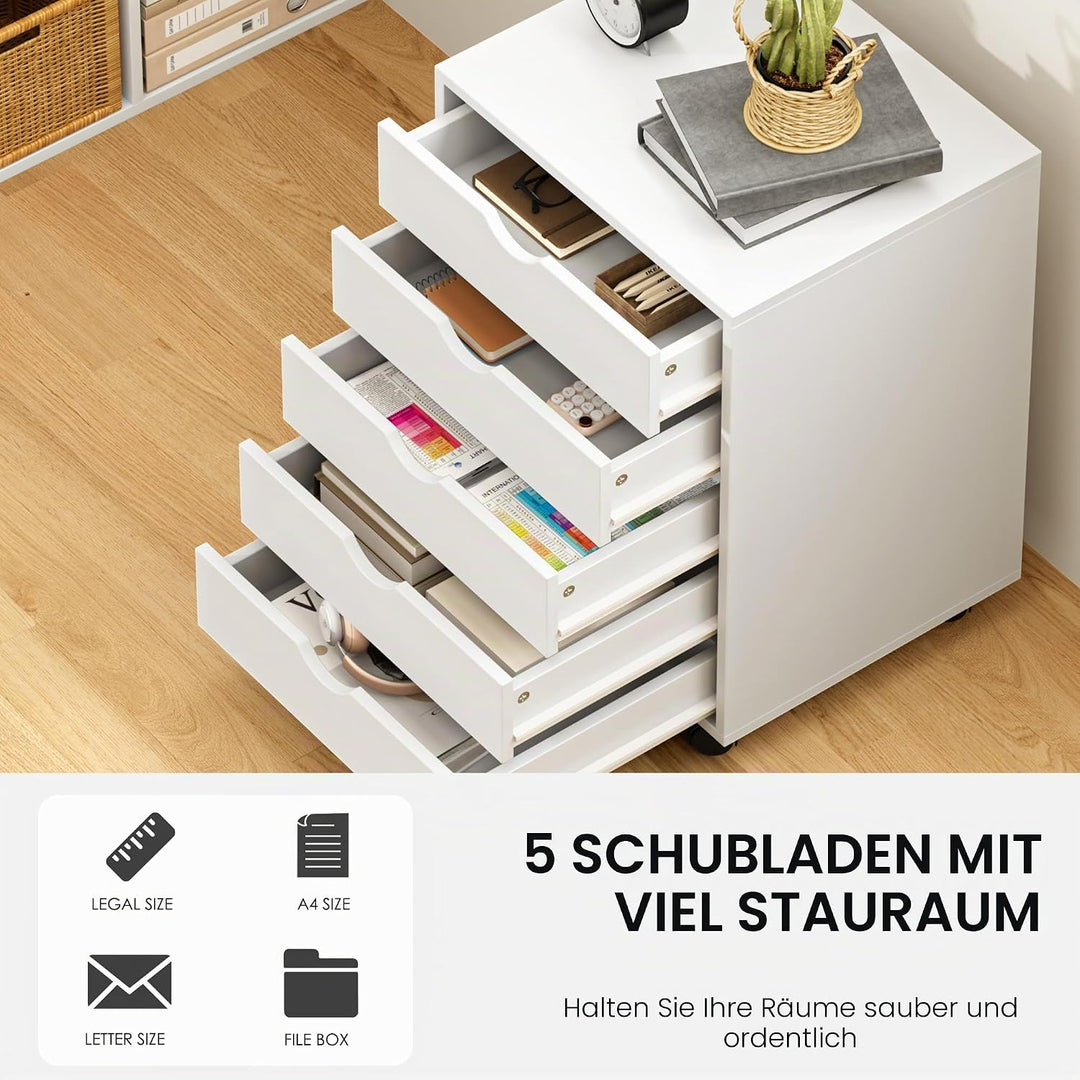 sogesfurniture Aktenschrank, Rollcontainer mit 5 Schubladen, Büroschrank, Schubladenschrank, Kommode