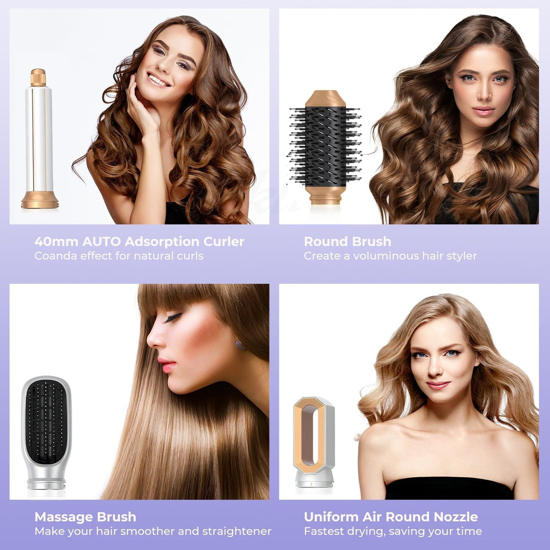 6 in 1 Hair Styler Set, Multi-Airstyler, Lockenstab Auto-Wrap, Rundbürstenföhn, Warmluftbürste, Zum