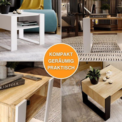 CraftPAK Wohnzimmer Tisch für Couch aus hochwertigem Holz, Stabiler & moderner Couchtisch mit zusätz