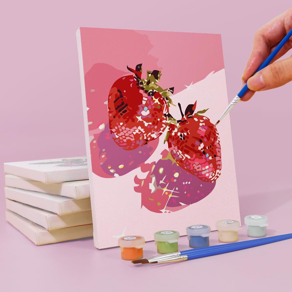 WIKOGDFE Malen nach Zahlen Obst-Set,6-teilig DIY Handgemaltes Ölgemälde Kit,Mini Malen nach Zahlen E