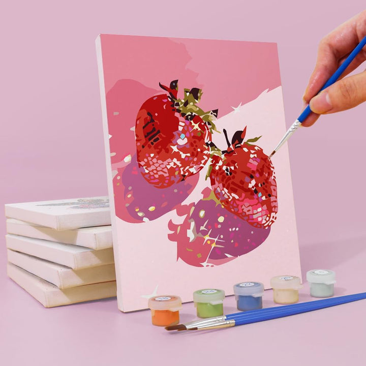 WIKOGDFE Malen nach Zahlen Obst-Set,6-teilig DIY Handgemaltes Ölgemälde Kit,Mini Malen nach Zahlen E