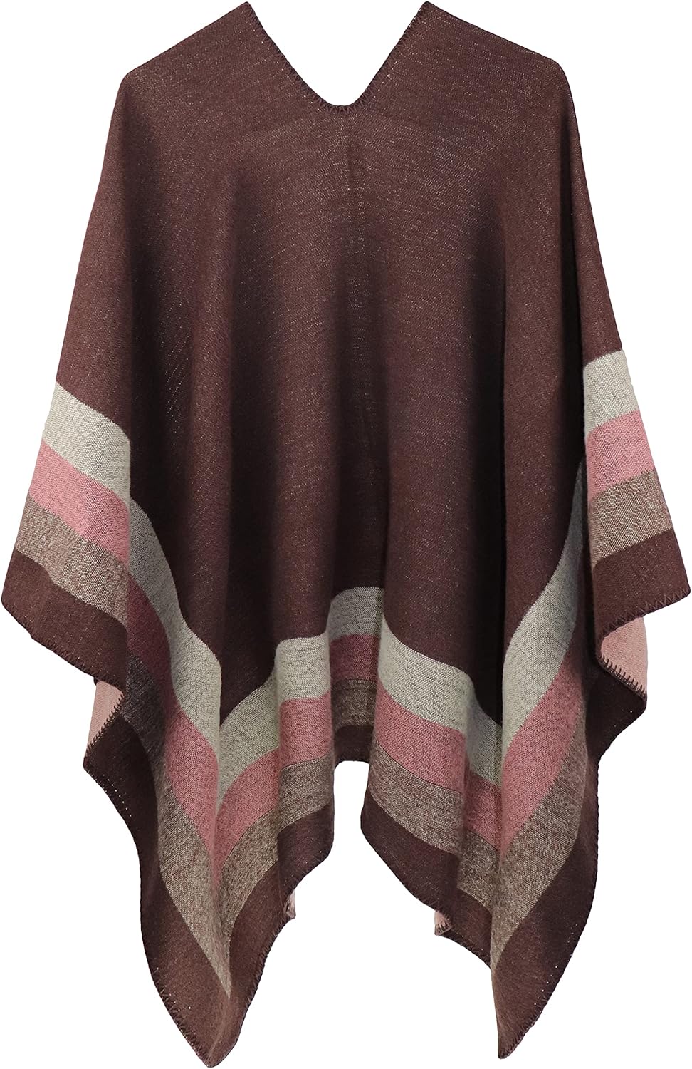 Shmily Girl - Damen Poncho Habe Gestrickt Überdimensionalen Decke Kap-Schal Streifen / Kaffee, Strei