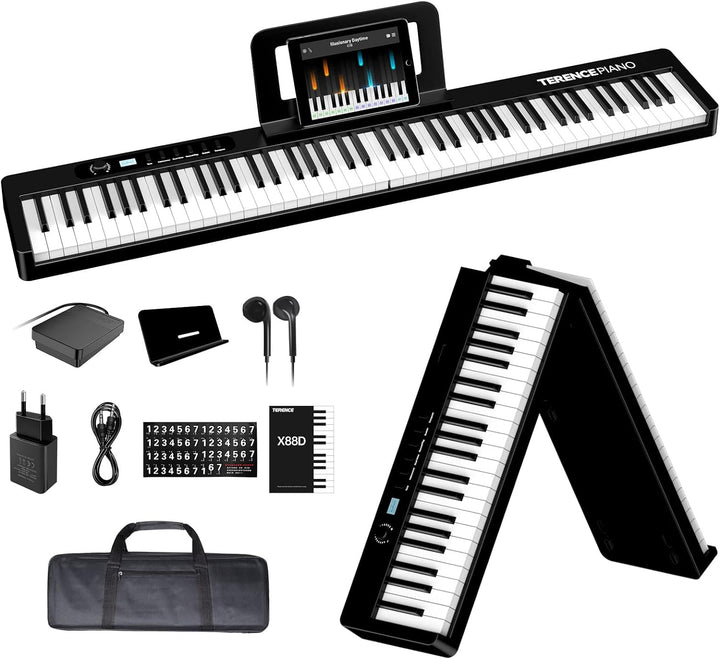 TERENCE Faltbares Piano mit 88 Tasten 1750mAh Akku Halbgewichtete Tastatur mit Display Sustain-Pedal