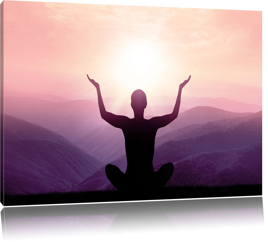 Yoga in den Bergen, Format: 100x70 auf Leinwand, XXL riesige Bilder fertig gerahmt mit Keilrahmen, K