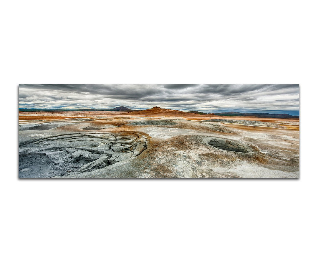 Paul Sinus Art Panoramabild auf Leinwand und Keilrahmen 150x50cm Island Fumarolen Landschaft Wolken
