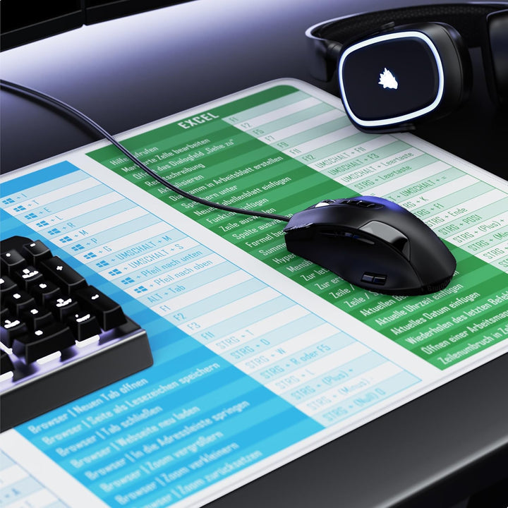 TITANWOLF - XXL Speed Gaming Mauspad 900 x 400mm - Excel Windows Outlook Word Shortcut Tastenkürzel