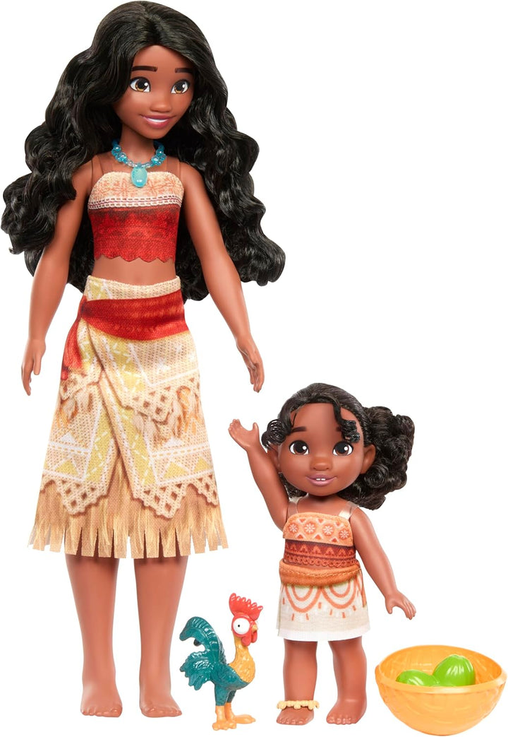 Mattel Disney Vaiana 2 Spielzeuge, Schwesternset mit 2 Modepuppen im bekannten Look, Haustier Heihei