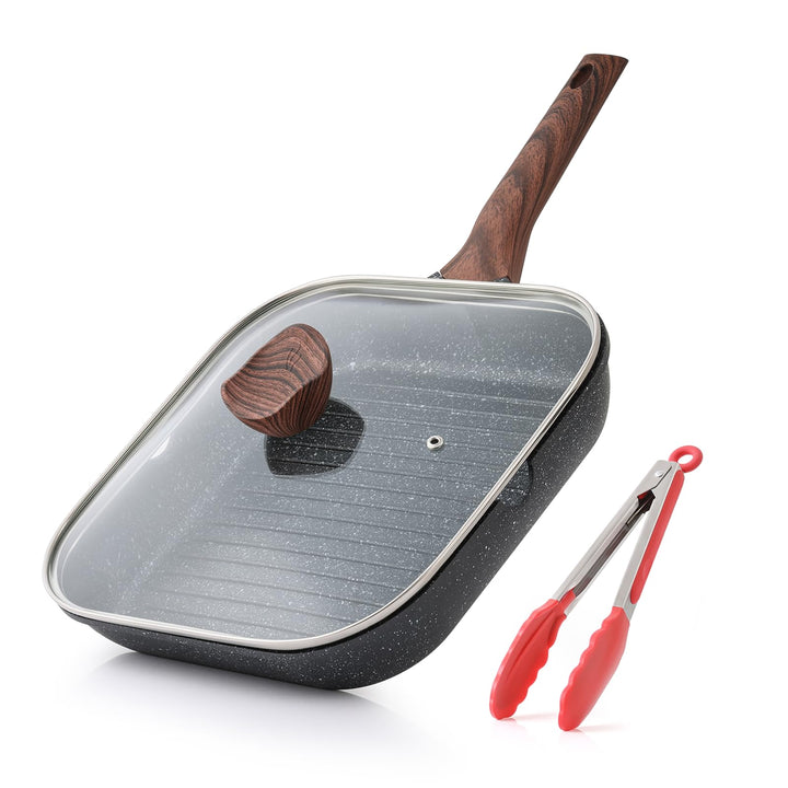 Kordisen Grillpfanne Induktion 28 cm mit Deckel – Grillpfanne mit Ausguss & Steakpfanne quadratisch,