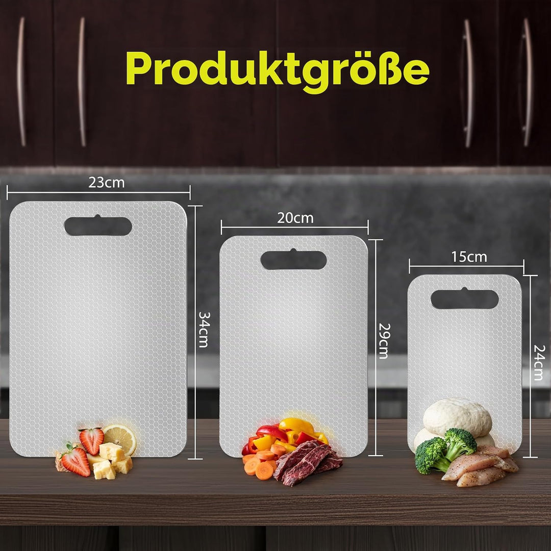 3PCS Edelstahl Schneidebrett mit Titanium – Wabenförmige &amp; glatte Doppelseite, antibakteriell, BPA-f