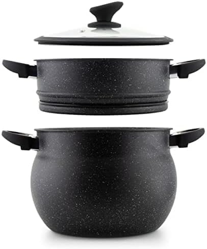 ROYAL SWISS Couscoussiere Kuskus Topf 8 Liter Damfgarer Couscous Glasdeckel ROT (Rot, 8)