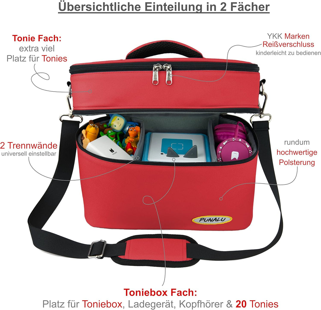 Toniebox Tasche XL kompatibel mit Toniebox 1 & 2 – Platz für bis zu 68 Hörfiguren, Kopfhörer & Lades