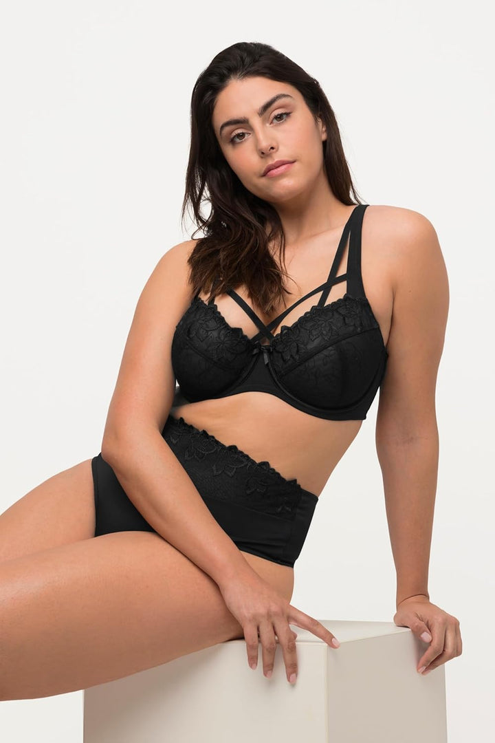 Ulla Popken Damen Bügel, Stickerei, Cup C-F BH 85C Schwarz, 85C Schwarz