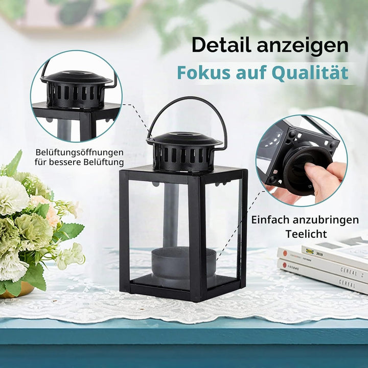 NUPTIO Laterne Klein für Teelichter Draussen: 4 Stück Mini Teelicht Laternen Kleine Outdoor Schwarz