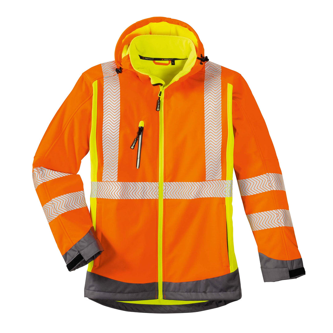 4Protect Warnschutz Softshelljacke "Houston", 1 Stück, leuchtorange/-gelb/grau, 3470-XXL Leuchtorang