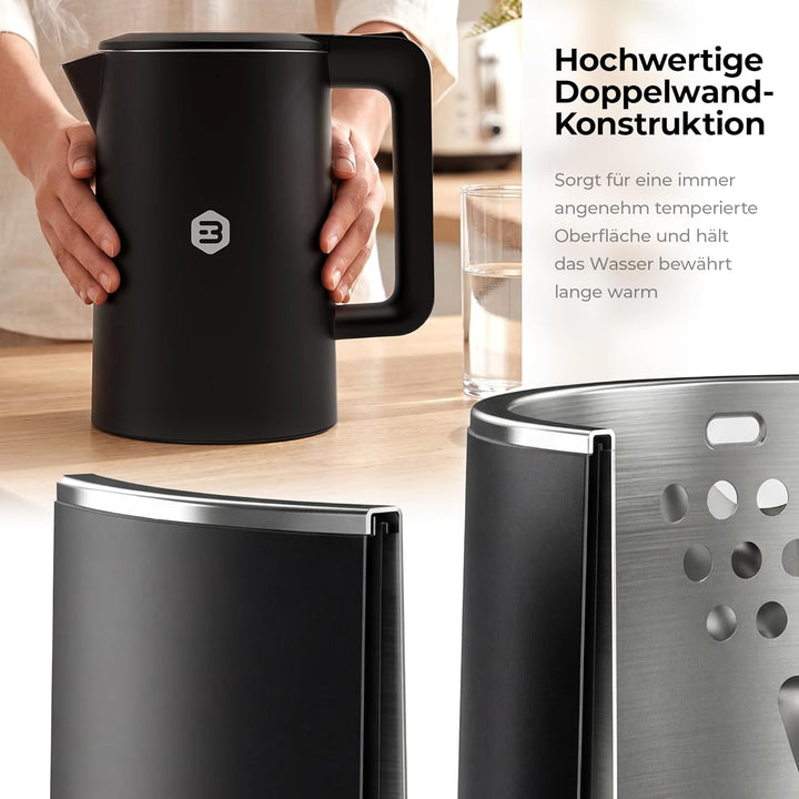 Balter Wasserkocher Edelstahl WK-4, 1,7 Liter, elektrischer Wasserkocher, Doppelwand Design, BPA fre
