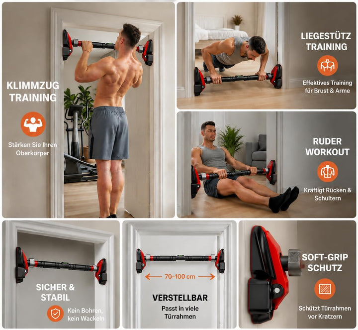 Klimmzugstange Türrahmen – Pull Up Bar Door Frame mit Neues Drehbares Zahnradschloss, für Tür mit Le