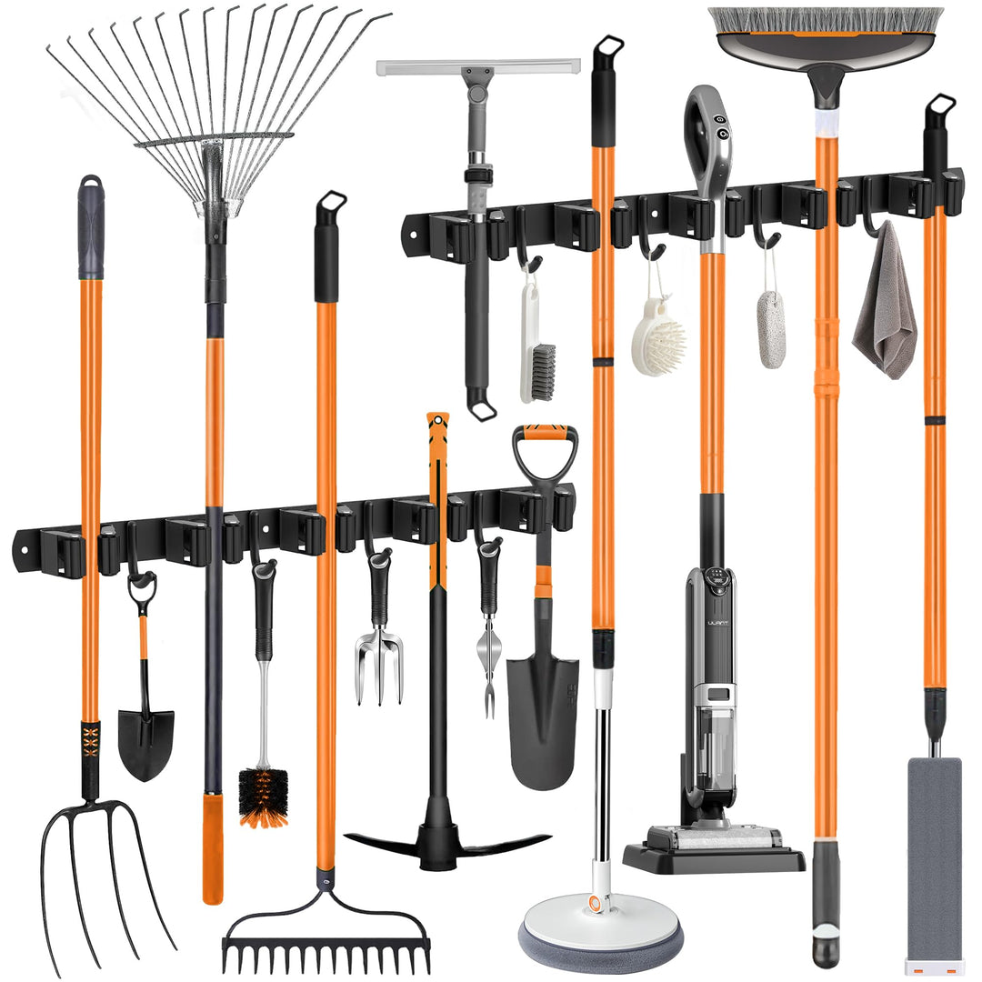 OMerima 2 Stück Besenhalterung Wand, 10 Halter + 8 Haken Edelstahl Gerätehalter, Selbstklebend Garte