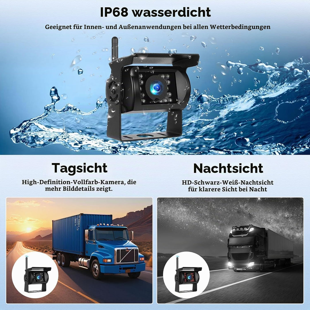 1080P HD Kabelloses Rückfahrkamera Set, Stabile WiFi Wireless Rückfahrkamera, 7 Zoll HD IP68 Wasserd