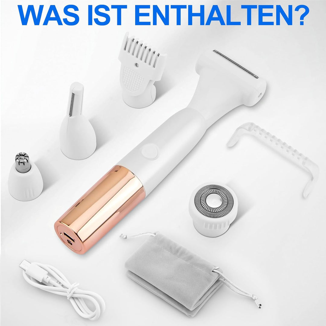 5-In-1 Bikini Trimmer, Kabellos Rasierer Damen, Elektrischer Intimrasierer für Frauen, IPX7 Wasserdi