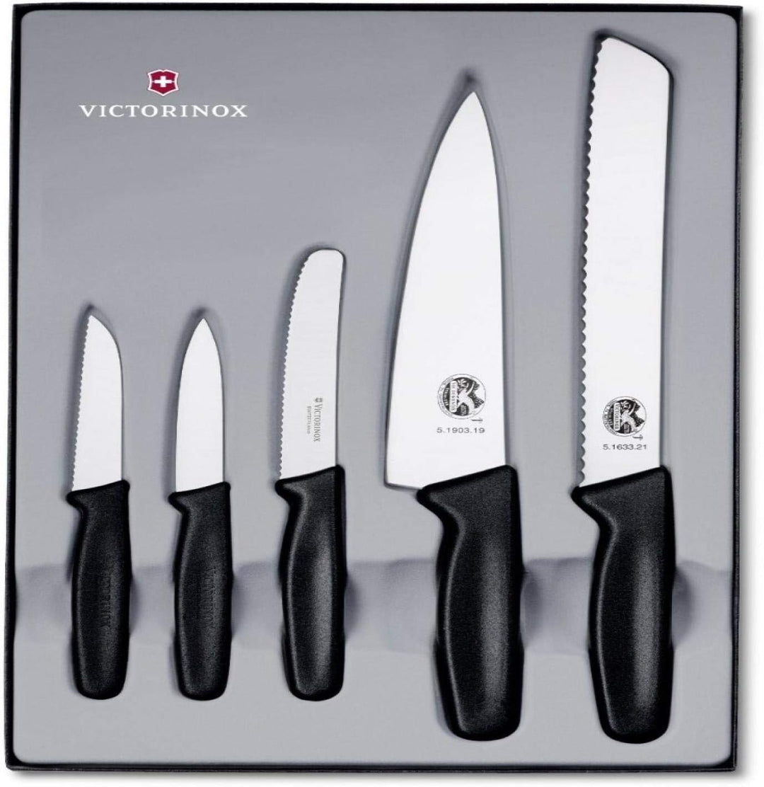 Victorinox Swiss Classic Küchengarnitur 5-teilig, Wellenschliff und gerader Schliff, schwarz, Single