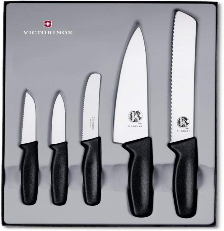 Victorinox Swiss Classic Küchengarnitur 5-teilig, Wellenschliff und gerader Schliff, schwarz, Single