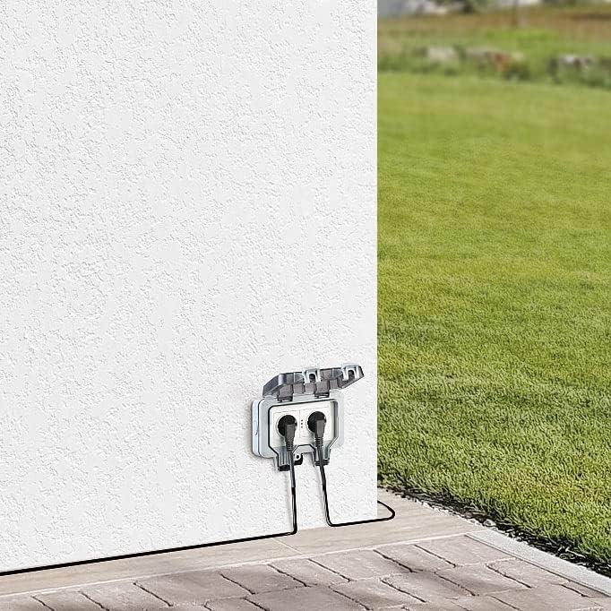 Luminea Home Control WLAN Aussensteckdose: 2er-Set Outdoor-WLAN-Doppelsteckdosen, Sprachbefehl, Stro