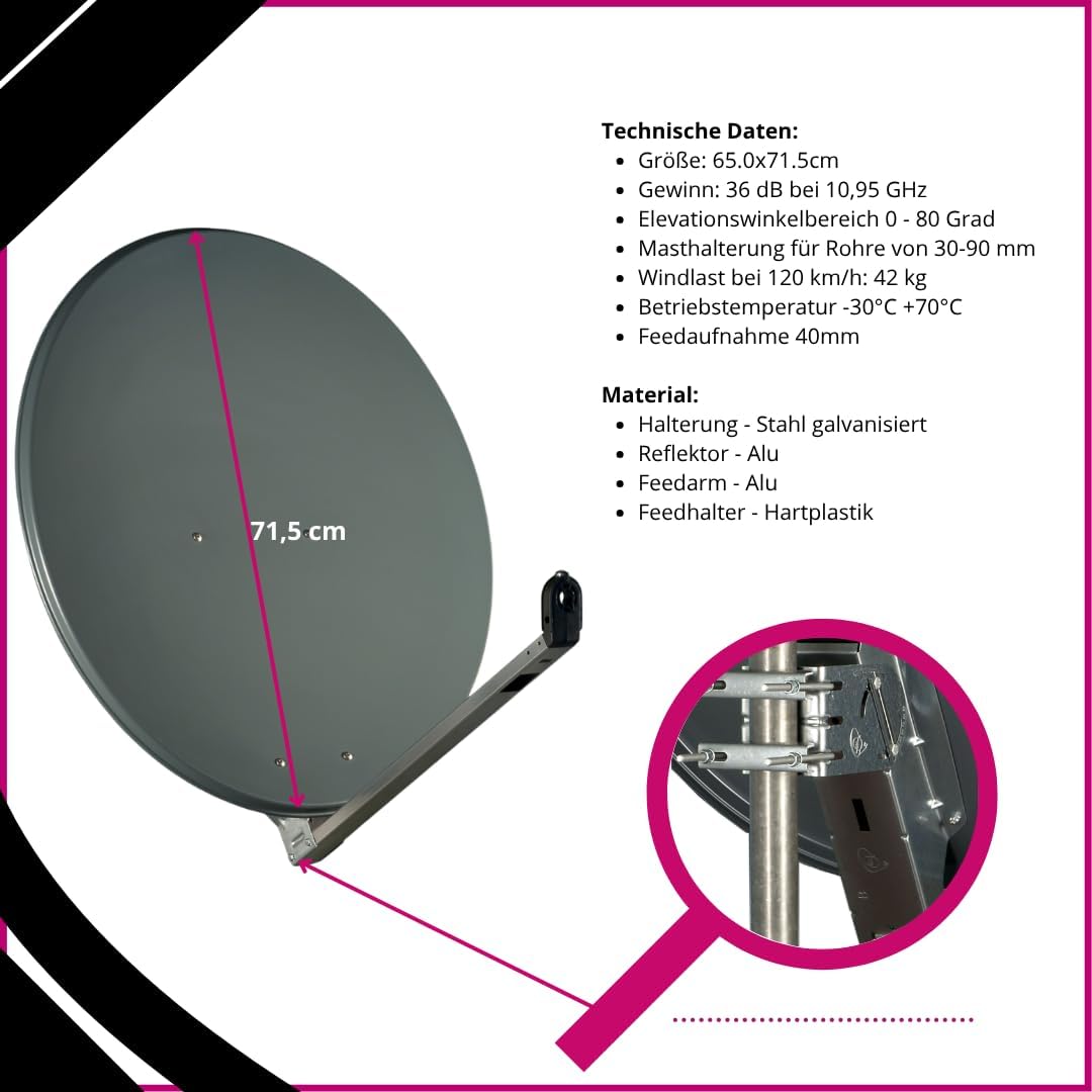 Gibertini OP65 L, 65cm Spiegel, Anthrazit