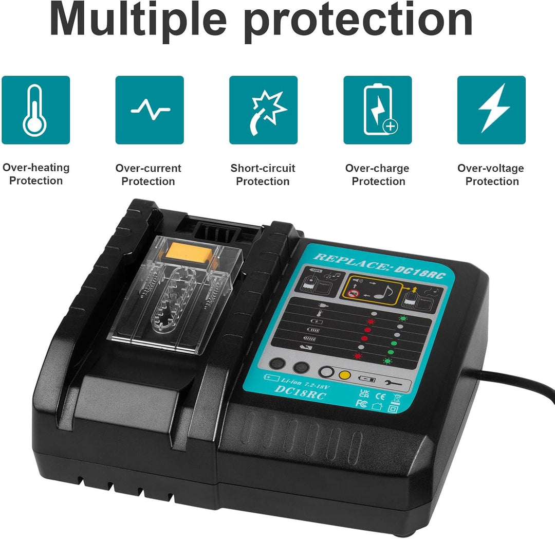 ASUNCELL 3A DC18RC ladegerät Kompatibel mit Makita 14,4 V-18 V Li-Ion Ersatzakku BL1815 BL1830 BL184