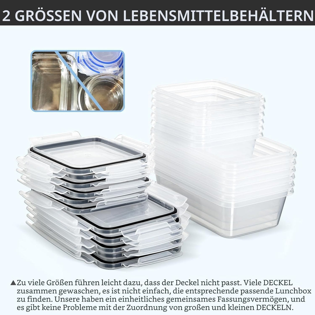 12 Frischhaltedosen mit Deckel, Gefrierdosen, meal prep boxen, 6 x 1L/0.52L, BPA-frei,luftdicht, mik