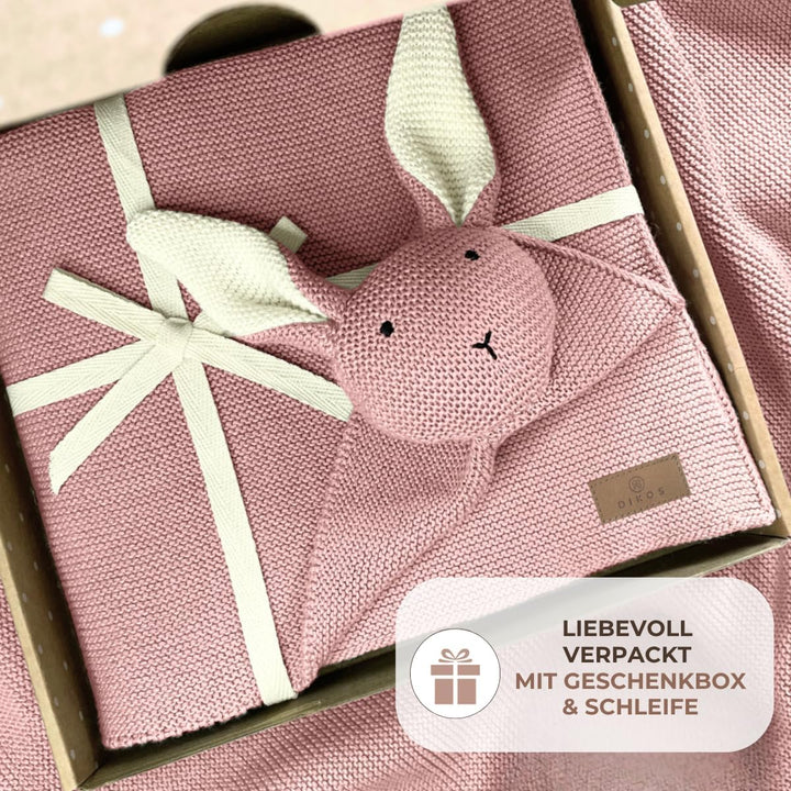 DIKOS® Original Babydecke SCHMUSE-HASE rosa | 100% Bio-Baumwolle Neugeborenen Decke | nachhaltige Ku