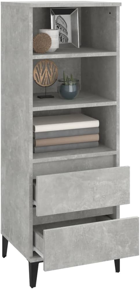 Makastle Modern Hochregal mit 3 offene Fächer & 2 Schubladen, Vitrinenschrank Bücherregal Bücherschr