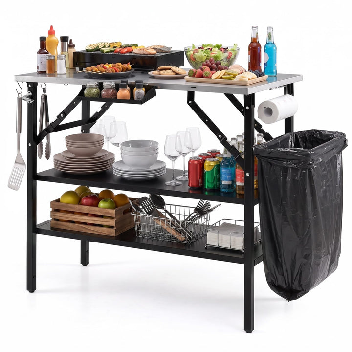 COSTWAY Grilltisch Outdoor Klappbar, Campingtisch, Klapptisch 2 Ablagen, 2 Ablagen