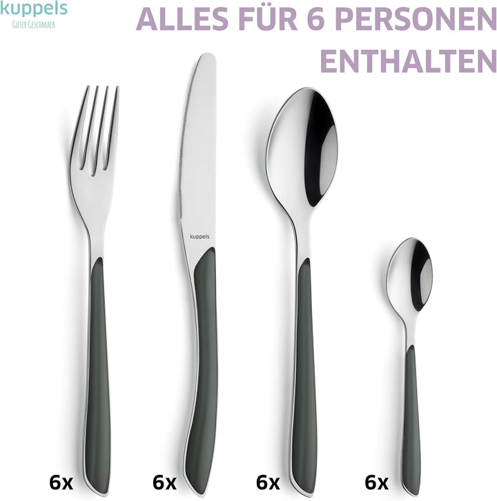 Kuppels Prisma Besteck Set für 6 Personen aus Edelstahl poliert | Besteckset 24-teilig | Hochwertige