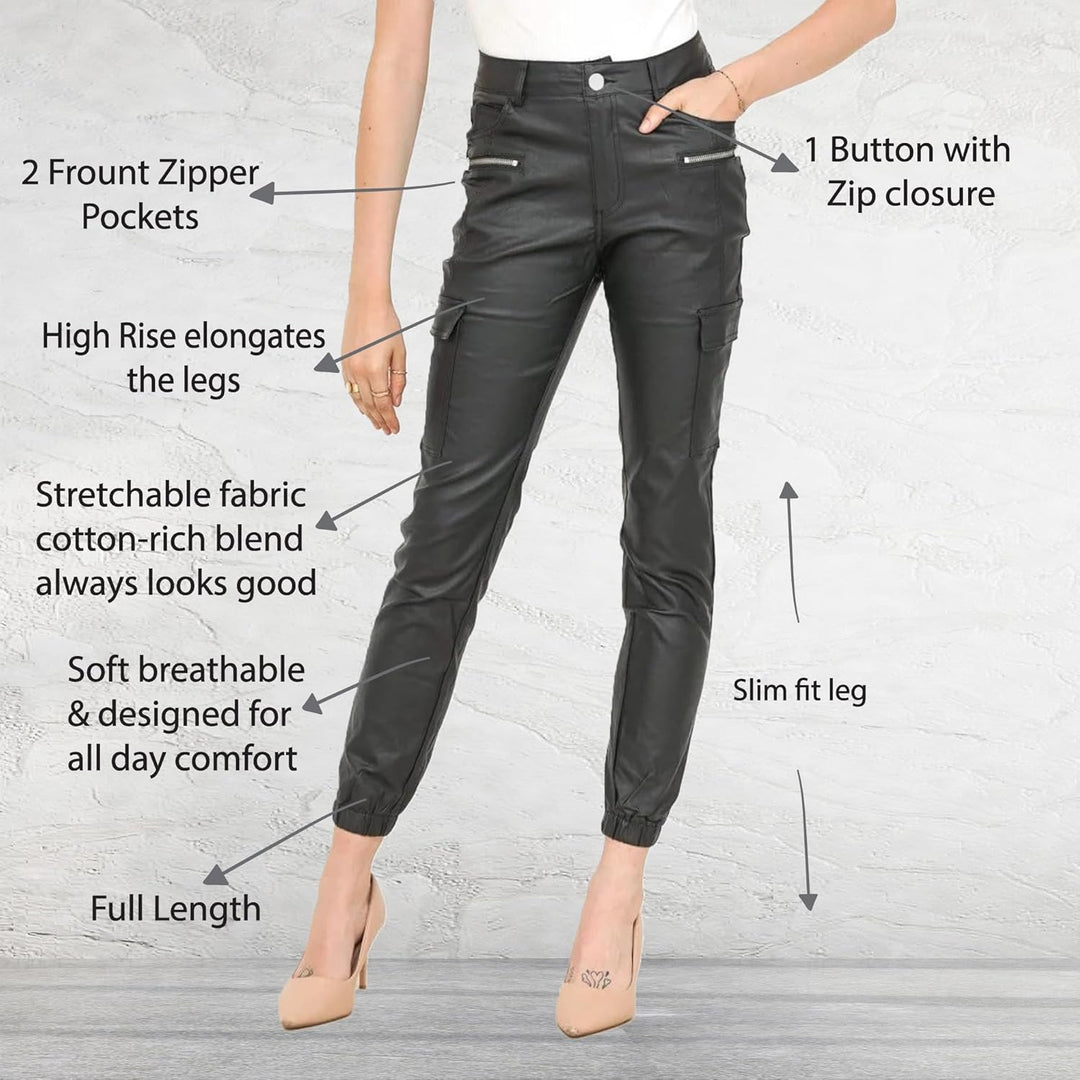 Crazy Lover Damen Kunstleder Leder Look Hosen Damen Biker Stretch Coated, XS Cargo