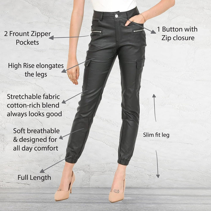 Crazy Lover Damen Kunstleder Leder Look Hosen Damen Biker Stretch Coated, XS Cargo