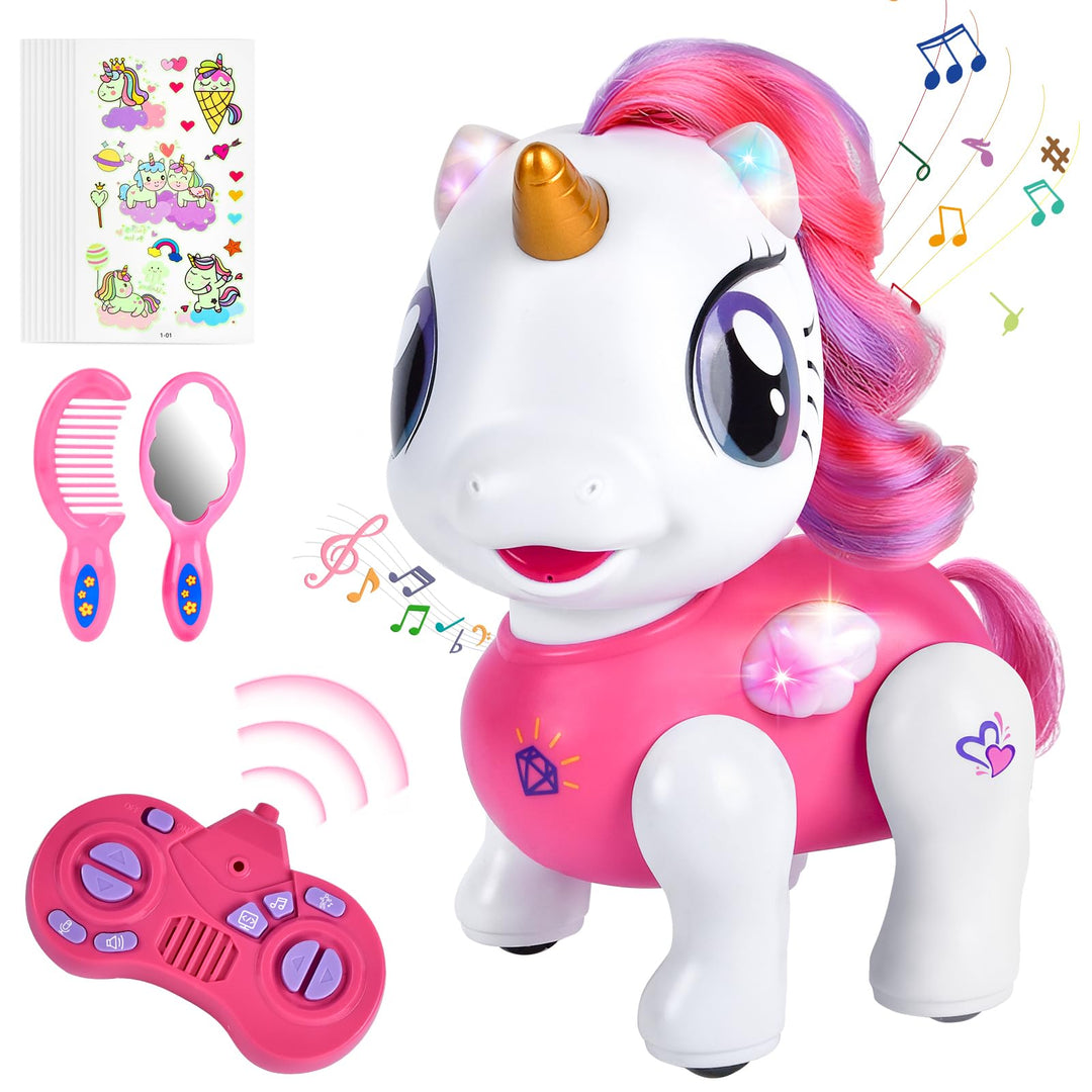 Einhorn Roboter für Mädchen, Ferngesteuertes Einhorn Roboter Spielzeug mit Tanz & Musik, Tonaufnahme