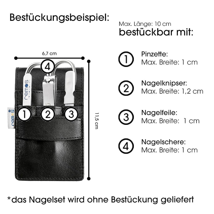 REMOS Nageletui leer aus echtem Leder zum Bestücken mit 4 Instrumenten - schwarz, Schwarz